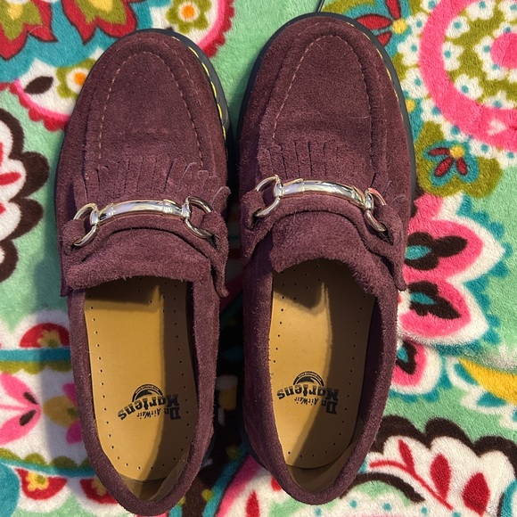 Dr. Martens Shoes - Dr. Martens Burgundy Suede Loafers with gold Hardware